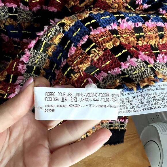 Zara Rainbow New Tweed Cropped blazer jacket size L viscose - Picture 6 of 8